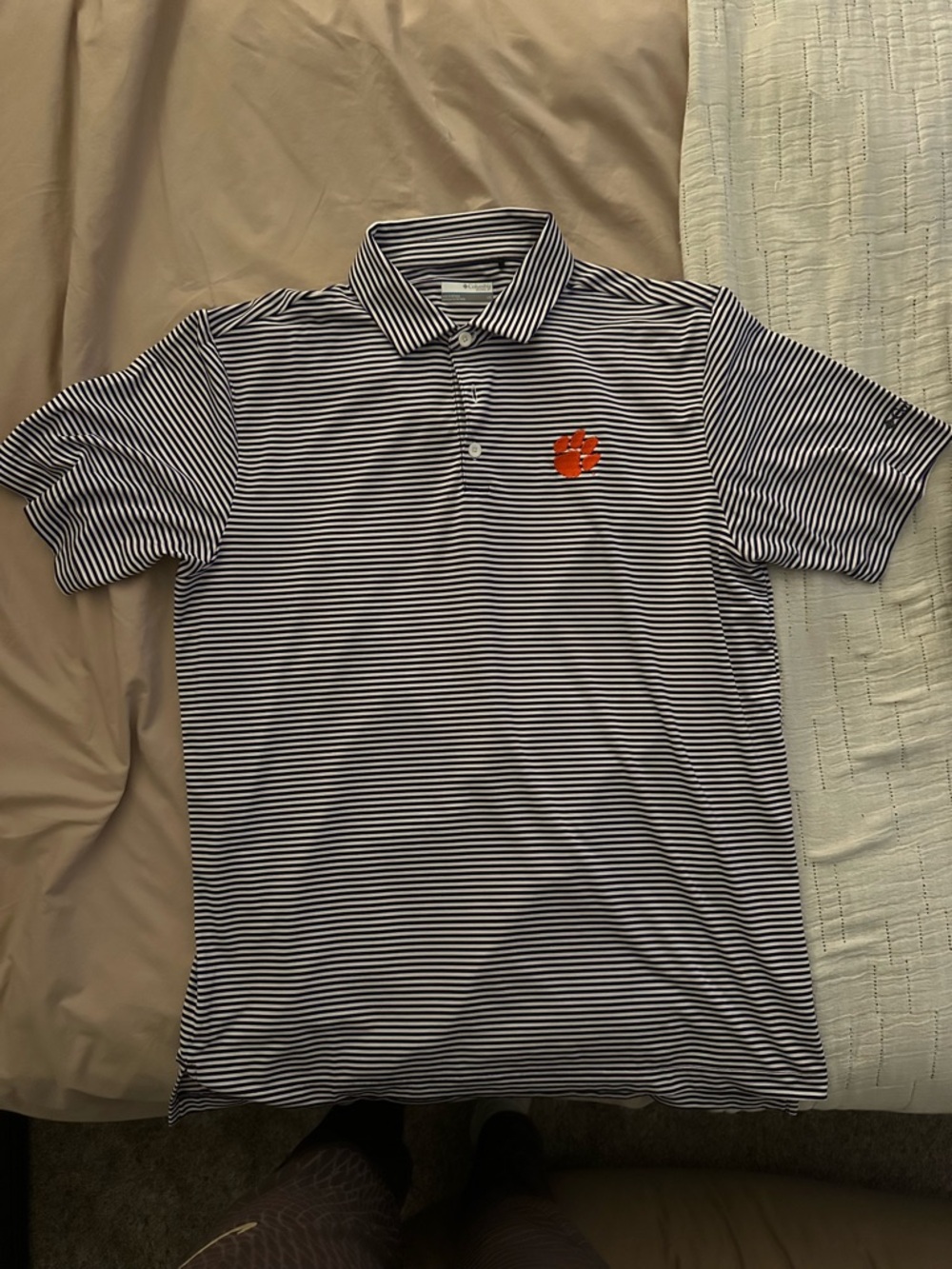 Striped Purple and White Clemson Polo